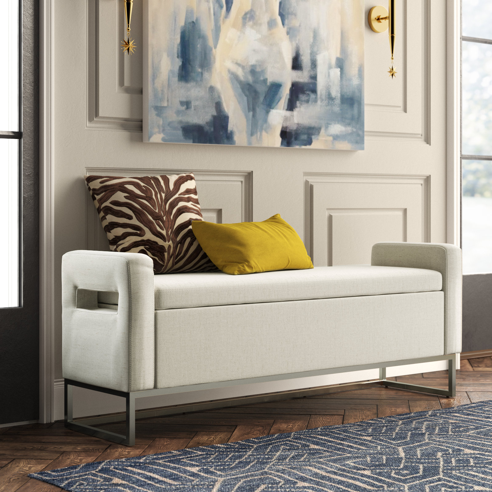 Wade Logan Anavaeh Minimalist 59 Wide Upholstered Flip Top Storage Bench Reviews Wayfair